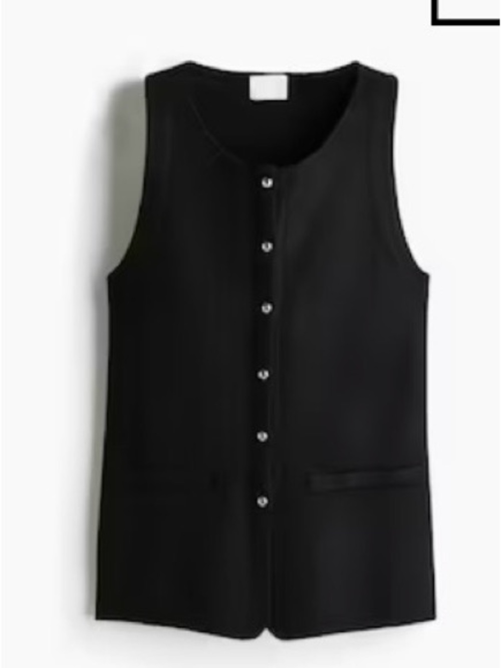 Women's black fine knit vest with silver buttons
